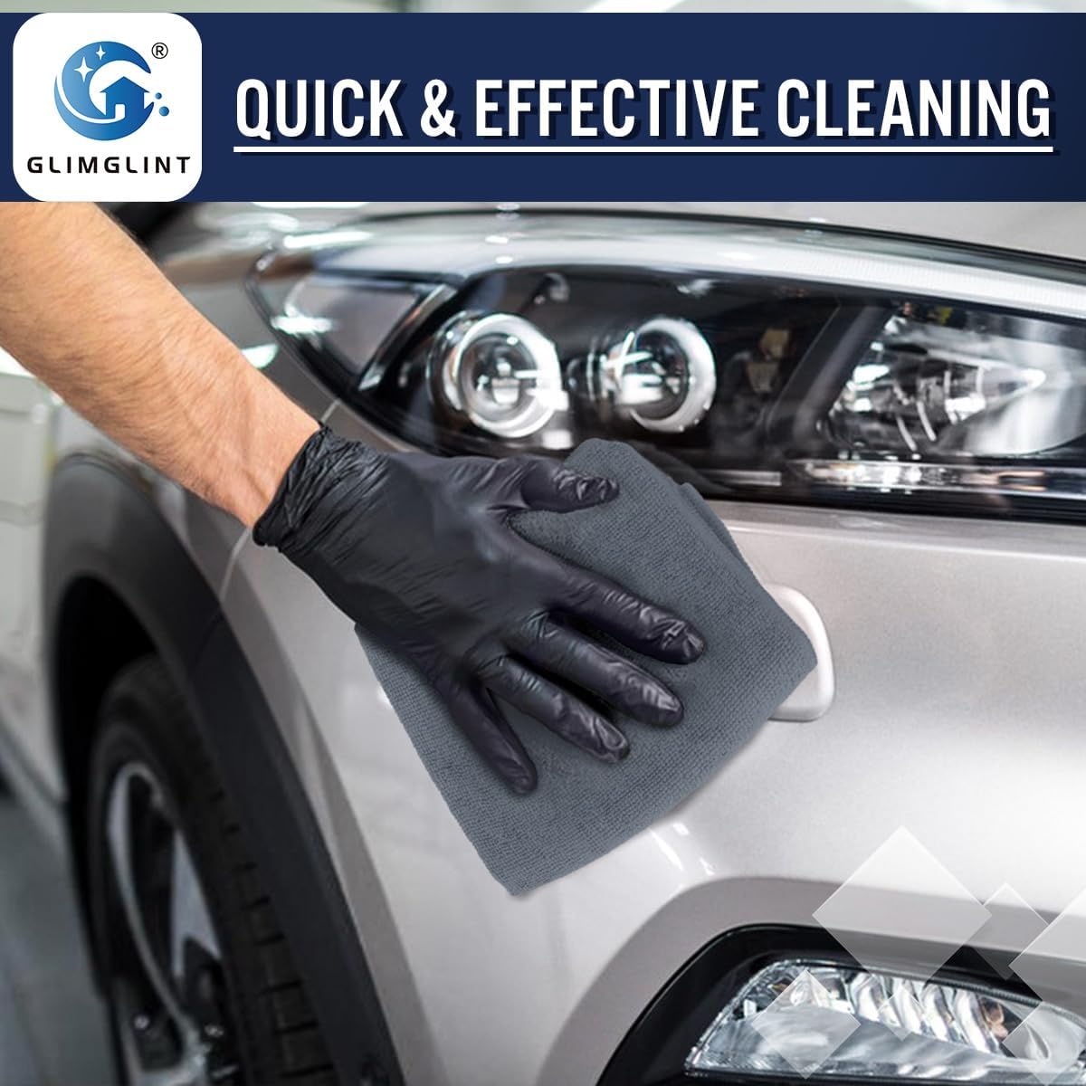 GLIMGLINT Grey Microfiber Cleaning Cloth, 12 Pack Cleaning Towels for Kitchen, Lint Free, Scratch-Free, Highly Absorbent, and Reusable Cleaning Rags for House, Window and Glass, Cars, 14"X12"