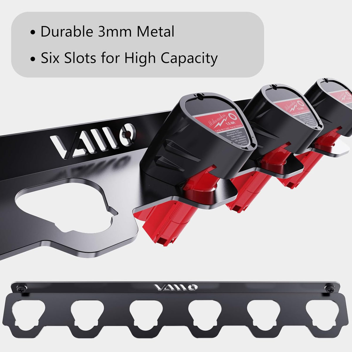 VAIIO Compatible Milwaukee M12 12V Battery Rack Holder, Wrought Iron Heavy Duty Thickened Batteries Slots, Stealth Battery Wall Mount Organizer Garage Storage,Workshops,Shelves