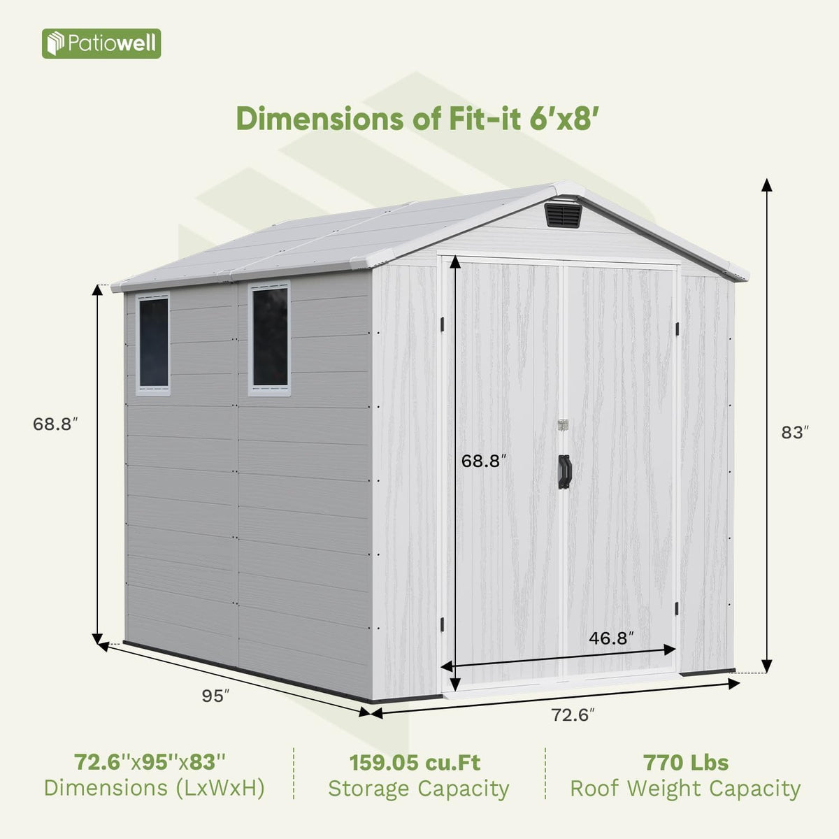 Patiowell 6x8 FT Outdoor Storage Shed with Floor - Resin Tool Shed with Lockable Door & 2 Windows, Easy Assembly for Garden, Backyard, Lawn Equipment, Light Gray
