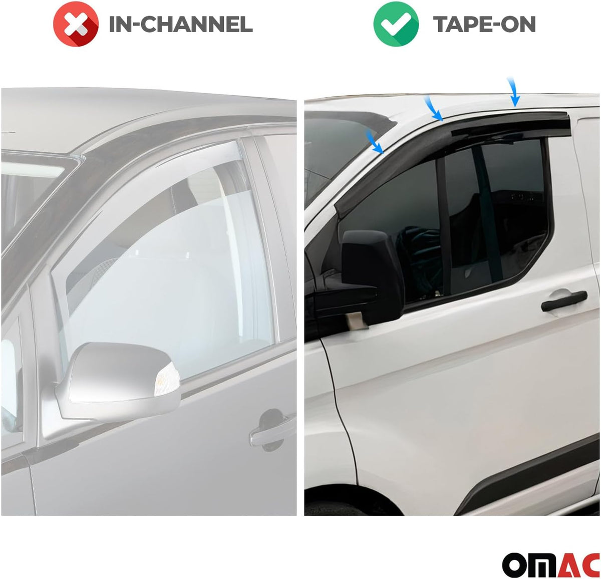 OMAC Window Visor Vent Rain Guard Deflector for Mercedes Metris 2016-2024 Smoke 2X
