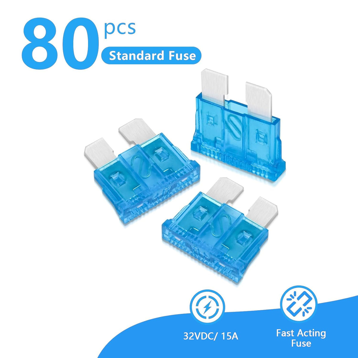 (80Pcs) 15 Amp Standard Fuse, 15A Car Blade Fuses for Car/RV/Truck/SUV/Motorcycle/Boat