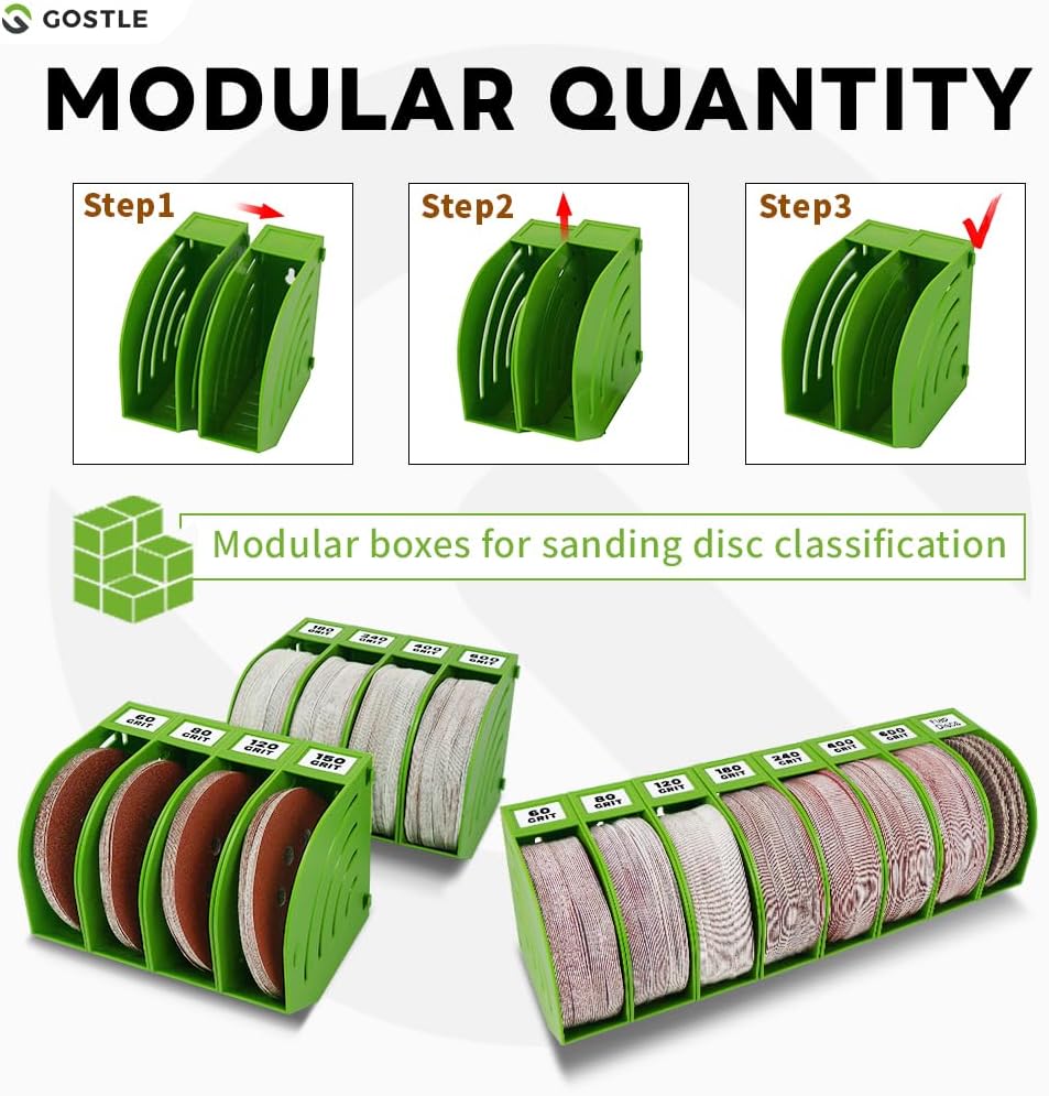 5 Inch Professional Sanding Discs Storage Bins - 10 Bins Set for Efficient Organization, Offset Snap-On Connection, Grit Classification, Space-Saving Design and Versatile Application, Green