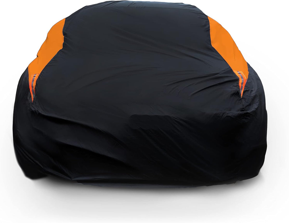 MORNYRAY Waterproof Car Cover All Weather Snowproof UV Protection Windproof Outdoor Full car Cover, Universal Fit for Sedan (Fit Sedan Length 186-193 inch, Orange)