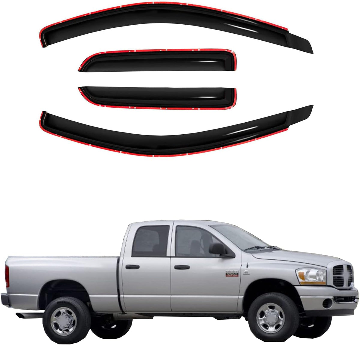 in Channel Window Visor Compatible with Dodge 02-08 Ram 1500 03-09 Ram 2500/3500 Quad Cab Sun Rain Guard Wind Deflector 194623