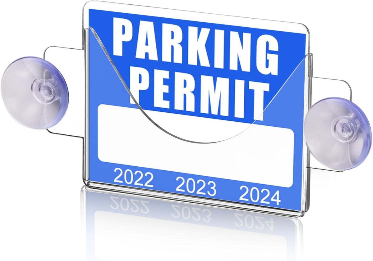 1 Pack Parking Permit Holder for Car Windshield,Acrylic Pass Holder with Strong Suction Cup,Clear Parking Tag Holder for Parking Permit,Vehicle Permit,Toll Pass,Name Card(4x3in)