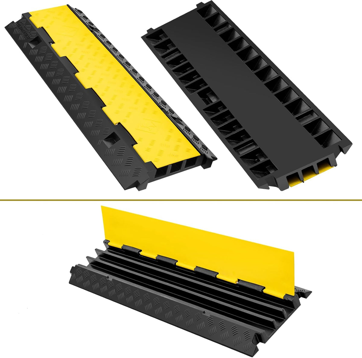 3 Channel 2 Pack Cable Protector Ramp Traffic Wire and Hose Ramp Cord Cover Heavy Duty Channels 44,000 lbs Load Capacity Cable Wire Ramps Speed Bump Driveway Cable Protective Cover