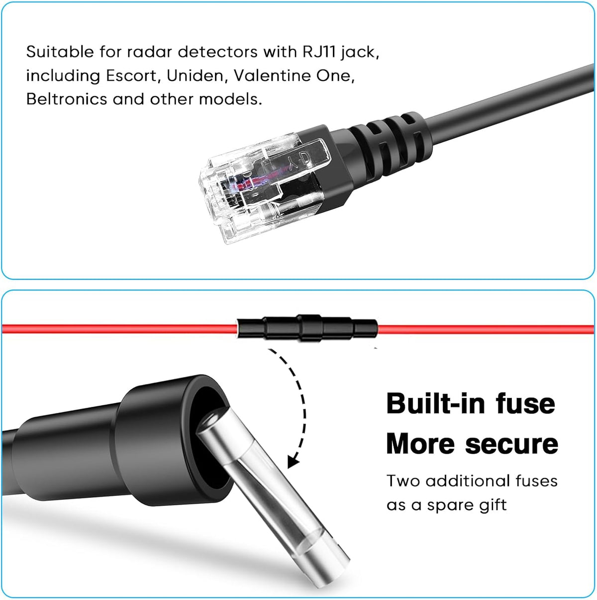 Radar Detector Rearview Mirror Rod Mounting Bracket and Radar Direct Power Cord Hardwired Kit and Fuse Tap(for Radar Base with EZ Magnet Connection)