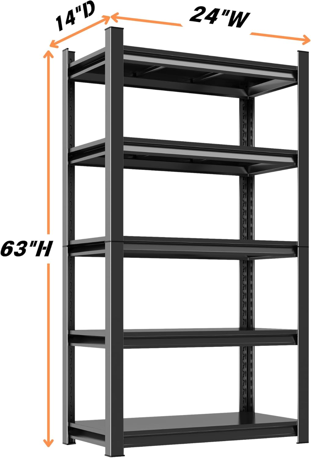 Metal Garage Shelving Unit, Heavy Duty 5-Tier Adjustable Storage Rack, Steel Shelving,2000 lbs Capacity, Industrial Shelves for Heavy Tools and Equipment (5-Tier 63" H x 24" W x 14" D)