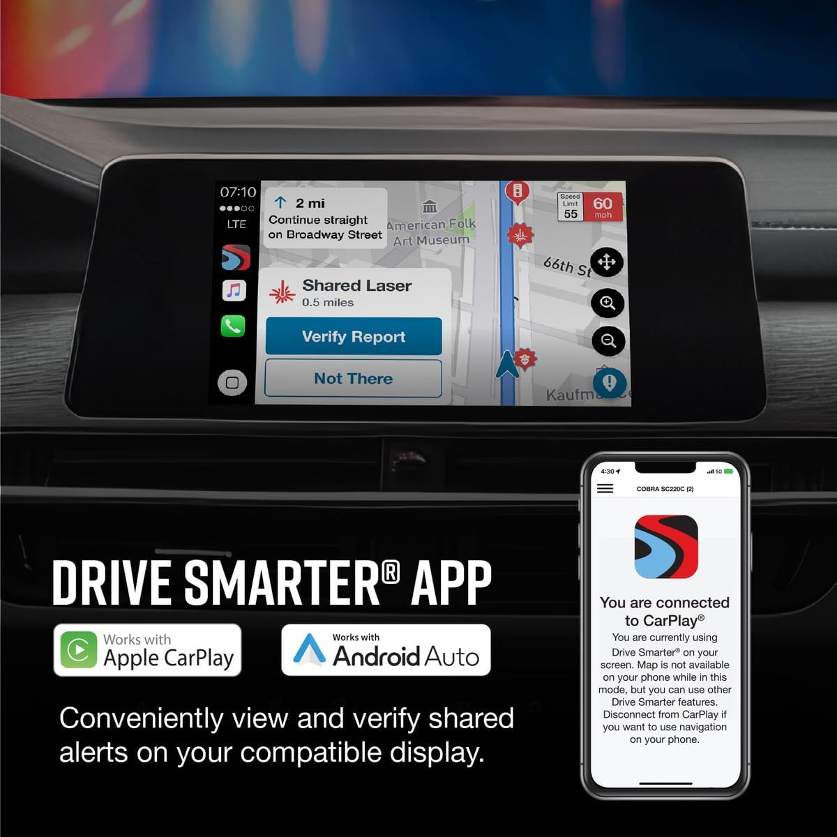 Cobra RAD 700i Laser Radar Detector - Premium Detection Range, AutoLearn Intelligence, Advanced Filtering Software, Apple CarPlay and Android Auto Compatible, Laser Eye Front and Rear Detection