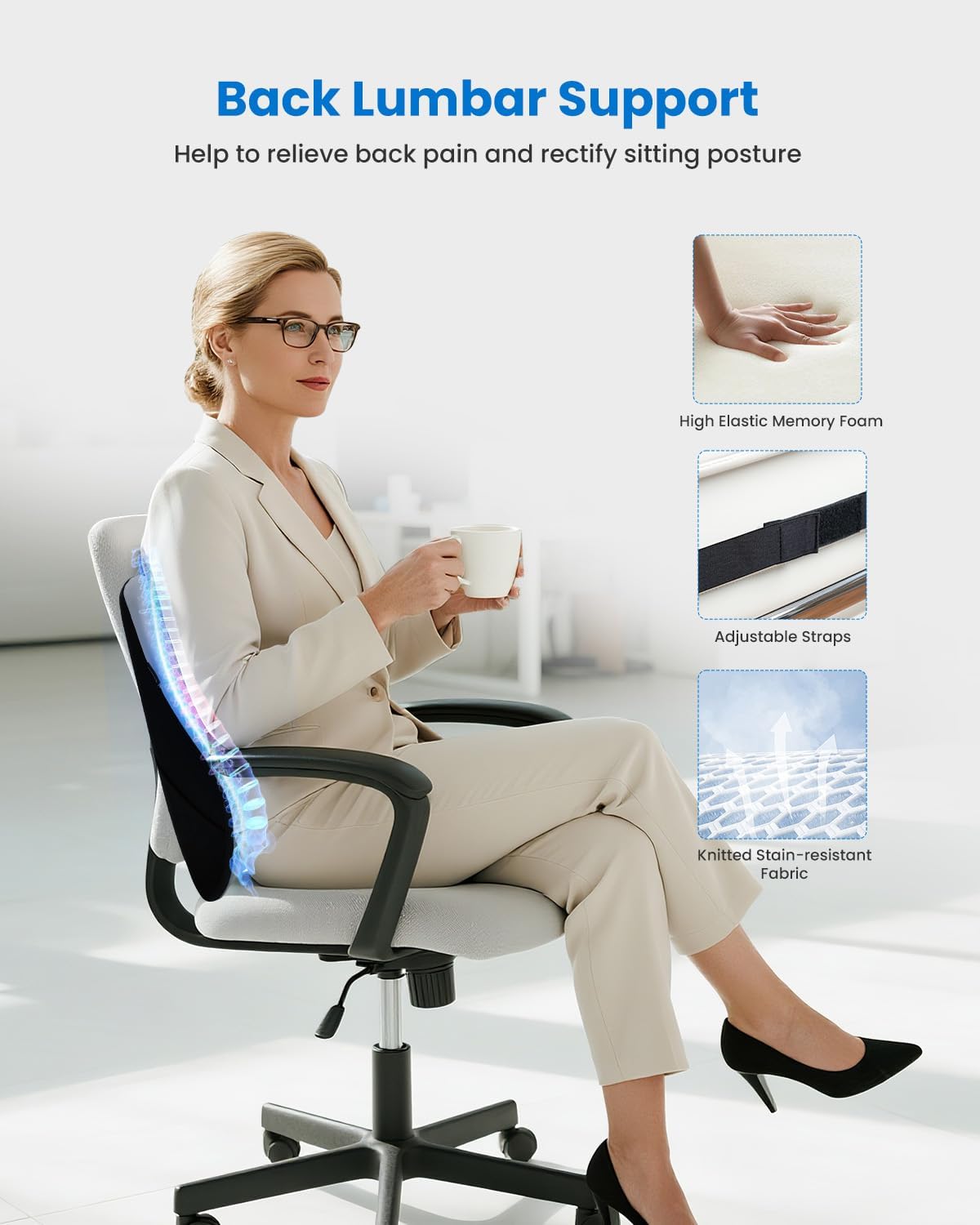 COMFIER Lumbar Support Pillow for Office Chair, Heated Back Support Pillow with 3 Vibration Modes & 3 Intensities, Ergonomic Back Support Cushion for Car,Recliner,Gaming Chair