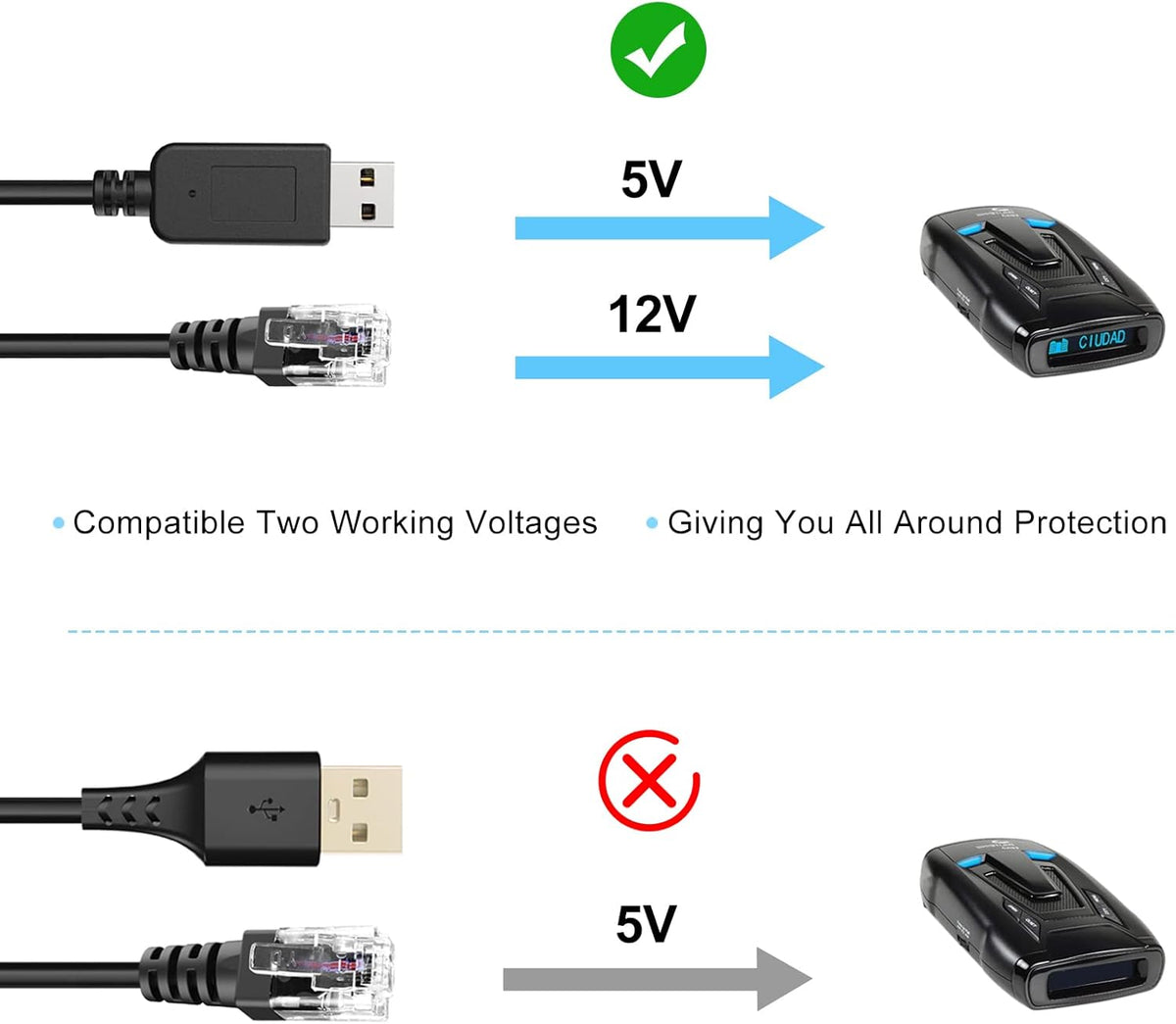 Radar Detector Cord, USB to RJ11 Cable,RJ11 Plug Power Cable,for Escort Uniden Radenso XP Beltronics Cobra Whistler Radar Detector,Replacement Power Cable for Radar Detectors (RJ11-3.3ft)
