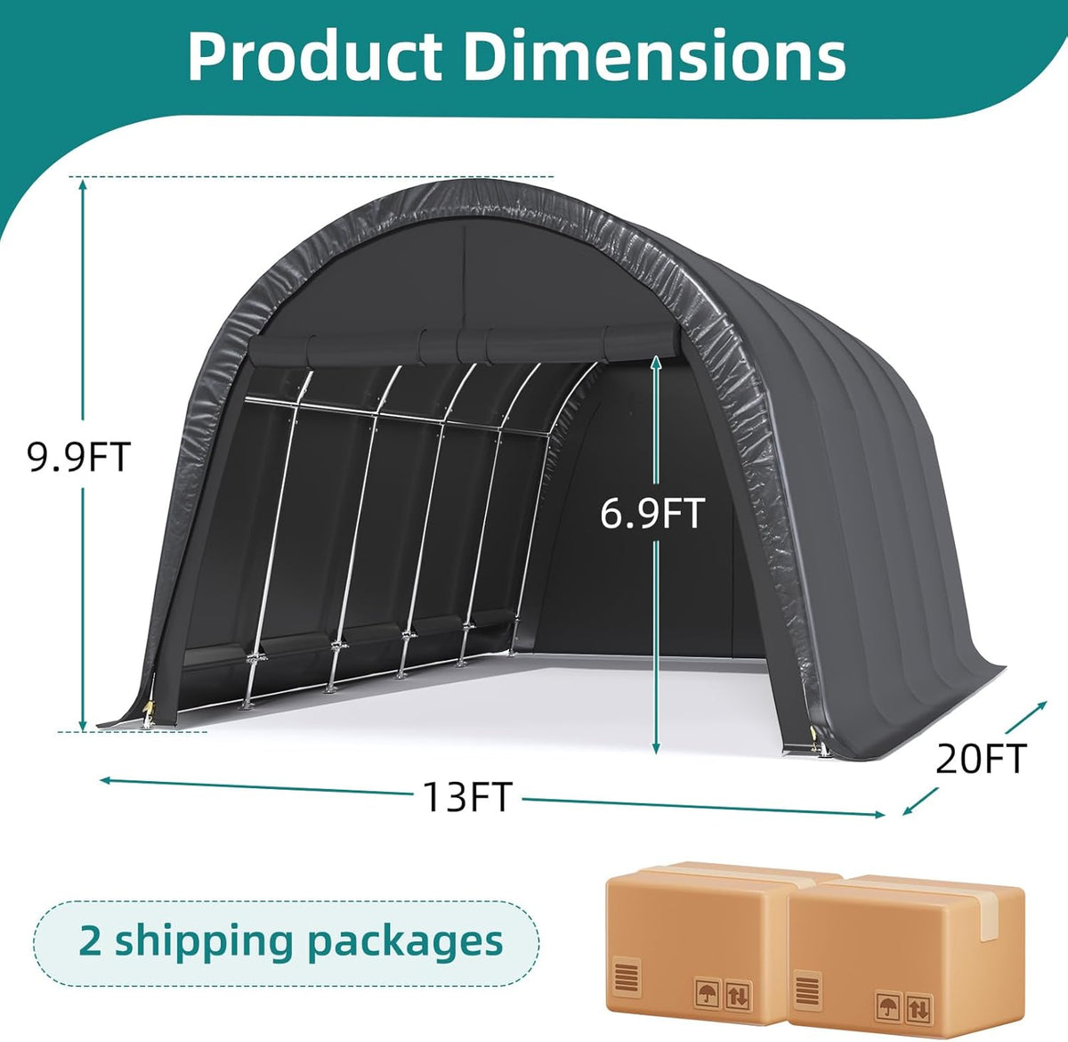 EROMMY Carport 13 x 20 FT Heavy Duty, Portable Garage with All-Steel Metal Frame and Round Style Roof, Anti-Snow Car Canopy Outdoor Storage Shelter for Car, Truck, Boat