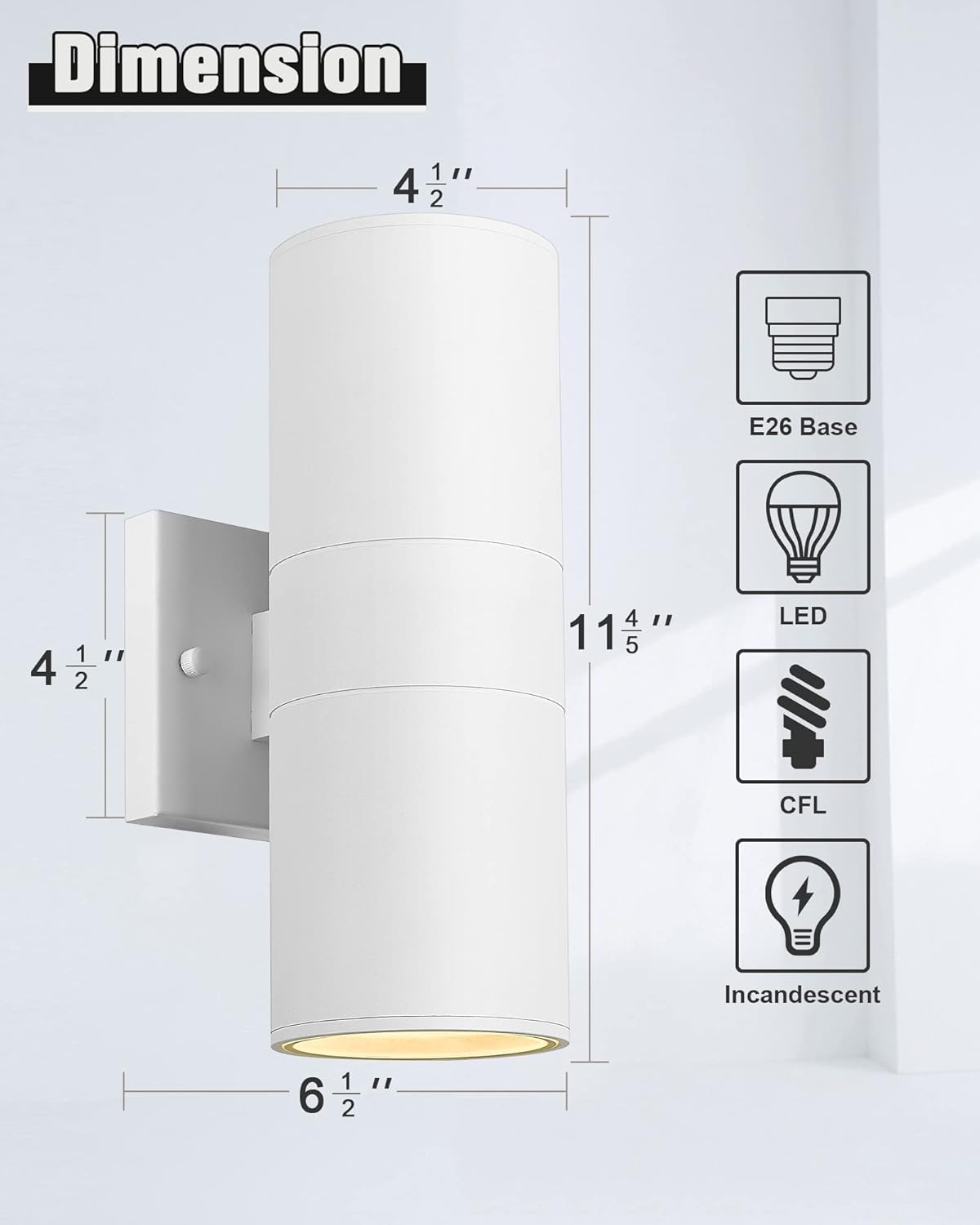 Ken & Ricky White Outdoor Wall Sconce, Outside Up and Down Wall Lights, Modern Exterior Light Fixtures with Tempered Glass Cover for House Porch Garage Patio Front Door -1 Pack