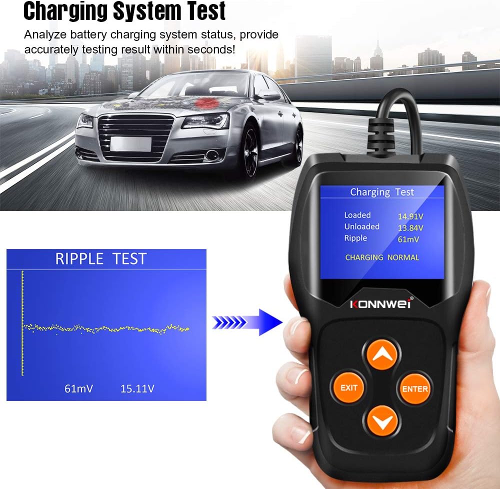 KONNWEI KW600 Car Battery Tester 12V Professional 100-2000 CCA Automotive Battery Load Analyzer and Alternator Tester Waveform Voltage Test for Car/Boat/Motorcycle…