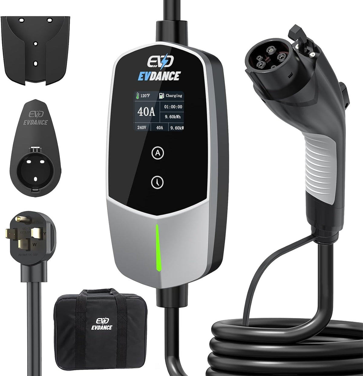 Level 2 EV Charger 40Amp, 240V 9.6KW Portable Electric Vehicle Charging Stations with NEMA 14-50P, 25FT Cable Adjustable Current/Timing Delay Home Electric Car Charger for J1772 BEVs/PHEVs