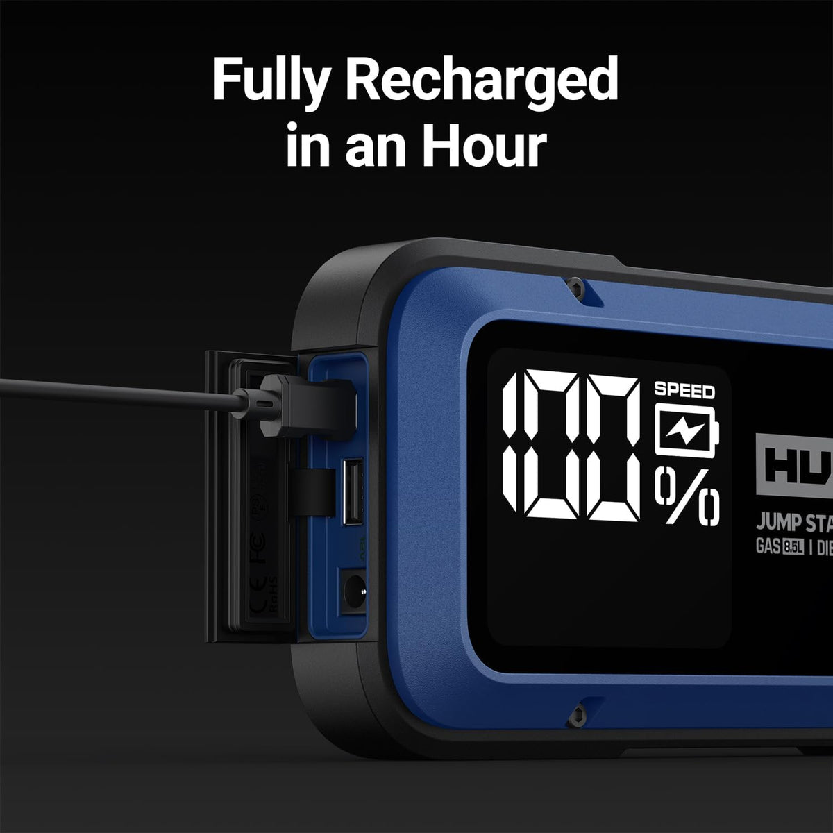 Hulkman Alpha85,Cobalt Blue, 2000A 74Wh Smart Jump Starter, 12V Portable Car Battery Booster with 3.3" Display, USB-C Power Pack,Includes 65W Wall Charger,Jumper Cables for up to 8.5L Gas/6.0L Diesel