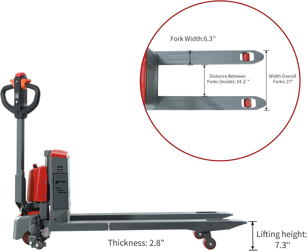 Tory Carrier Full Electric Power Pallet Jack Truck 4400lb Cap. 48" x 27" Fork Size, Lithium Battery Motorized Trucks Lift for Material Handling