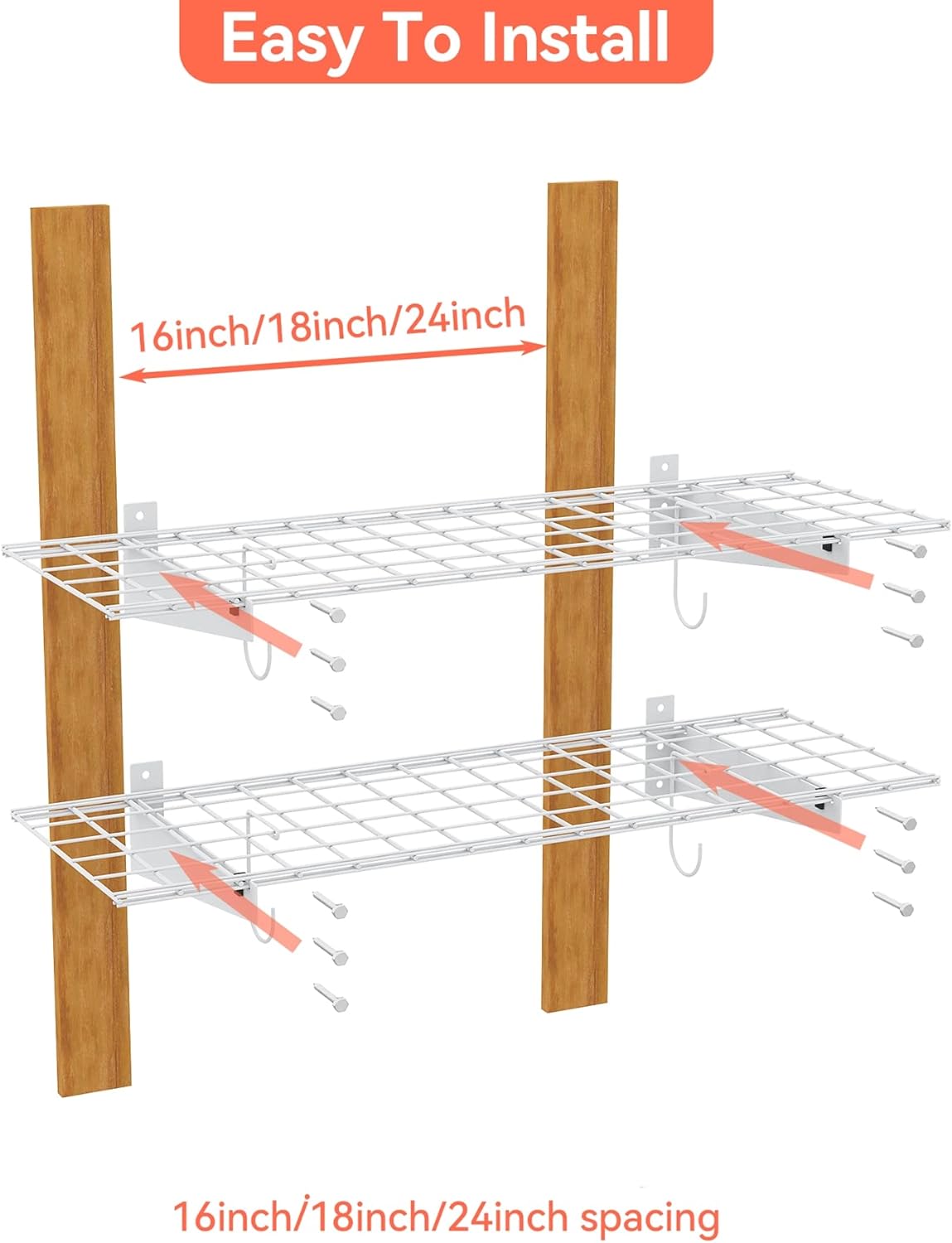 TORACK 2 Pack Garage Storage Wall Shelves, 15" x 45" Wall Mounted Wire Shelves for Garage Storage Heavy Duty Garage Wall Shelving(Pack of 2, White)