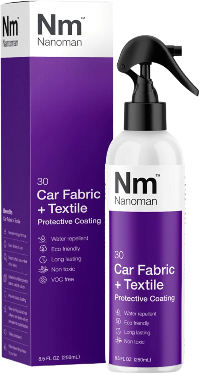 NANOMAN Nano-technology Car Fabric & Upholstery Care - Hydrophobic Waterproof Protector and Stain Guard for Auto Interior Fabrics, Seats, Carpets and Floor Mats.
