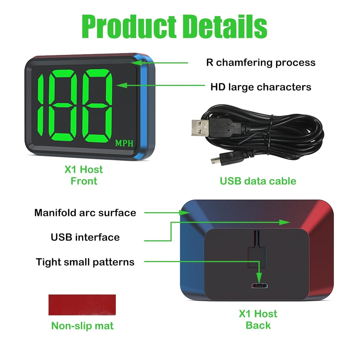 GPS Digital Speedometer for Car MPH, Universal HUD Speed Meter with LED Large Font Head Up Display Car Accessories with USB Cable Plug Play for Truck Motor SUV Golf Cart All Vehicles (X1 Speedometer)
