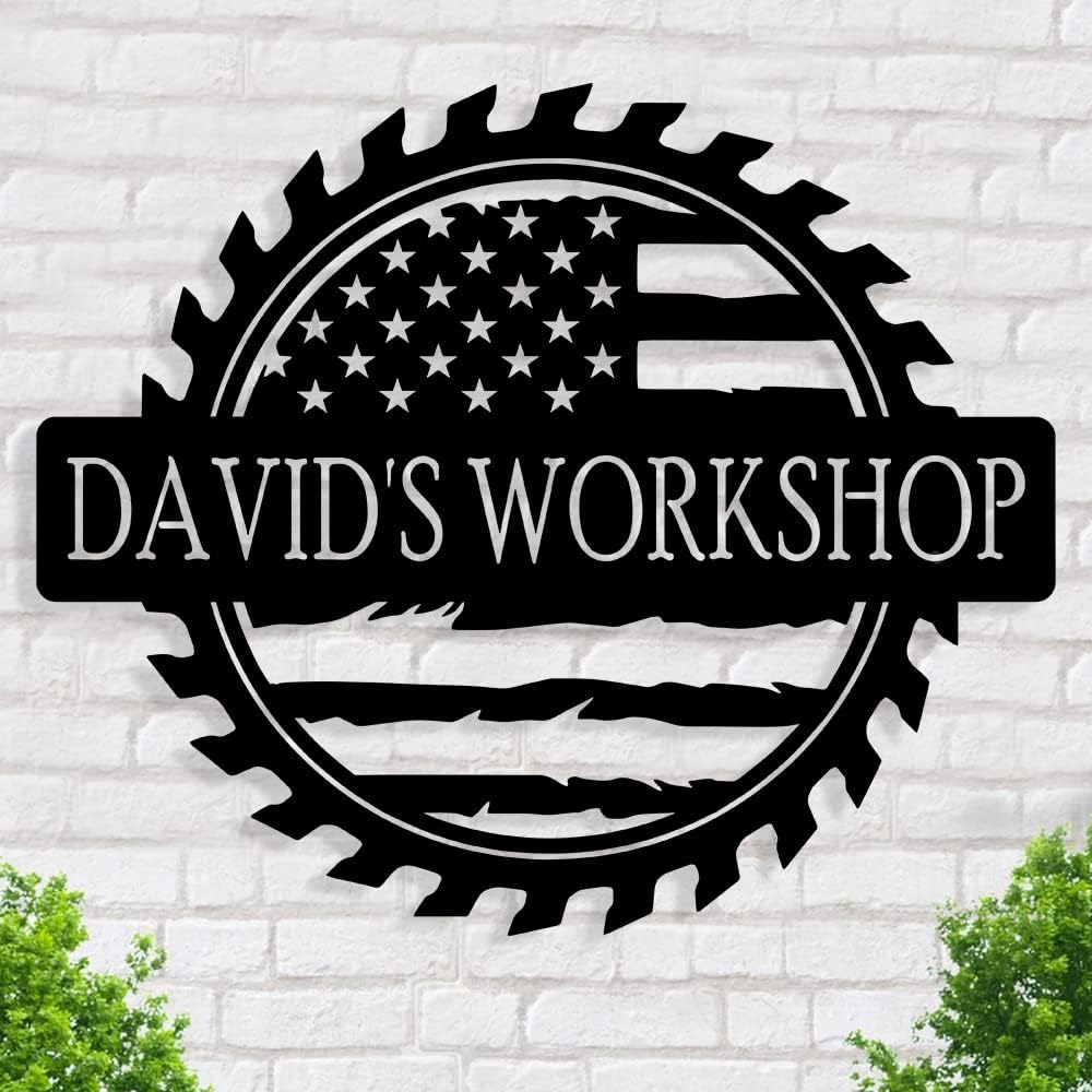 Custom American Flag Metal Shop Sign Gift for Dad, Garage, Car Plaque Wall Art, Dad's Workshop Sign, Custom Name for Men, Boyfriend, Fathers Day
