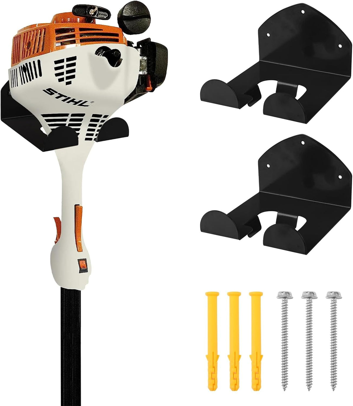 Weedeater Rack, 2 Pack Weed Eater Hanger, Weed Eater Rack for Wall, Heavy Duty Garden Tool Garage Organizer Trimmer Holder, Chainsaw Hanger Wall Mount(Black)