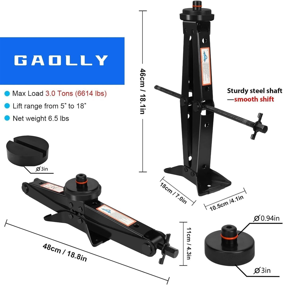 Car Jack - 3 Ton (6,600 lbs) Scissor Jack for Tesla Model Y, 3, X, S, Universal Emergency Kit with Pucks/Pads, Lug Wrench, Tire Changing Kit for Car, Sedan, SUV, MPV