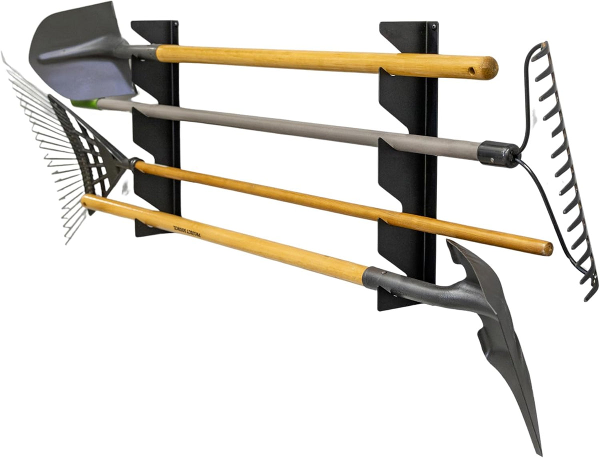 StoreYourBoard Shed Tool Organizer Wall Mount, Garage Organization, Garden Tool Organizer for Shovels and Rakes, Solid Steel Holds 100 lbs