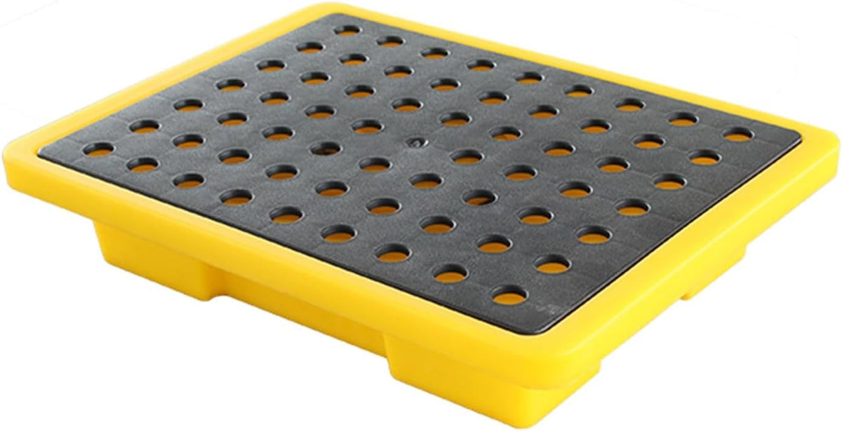 Drum Containment Spill Pallet, Industrial Nestable Oil Drums Leak-Proof Tray, Garage Storage Detachable Anti Slip Polyethylene Platform with Drain (Color : Yellow-2 Pack, Size : 19.3"x14"x3.