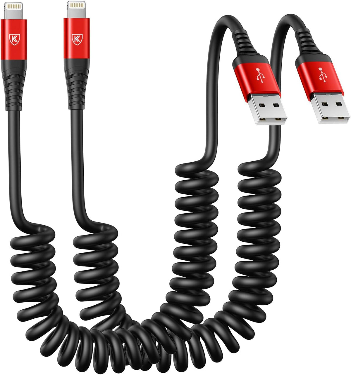 2 Pack Coiled Lightning Cable 3ft, iPhone Charger Cable for Car, [Apple MFi Certified] Lightning Cord Compatible with iPhone 14/13/12/11 Pro Max/XS MAX/XR/XS/X/8/7/Plus/6S iPad/iPod - Red
