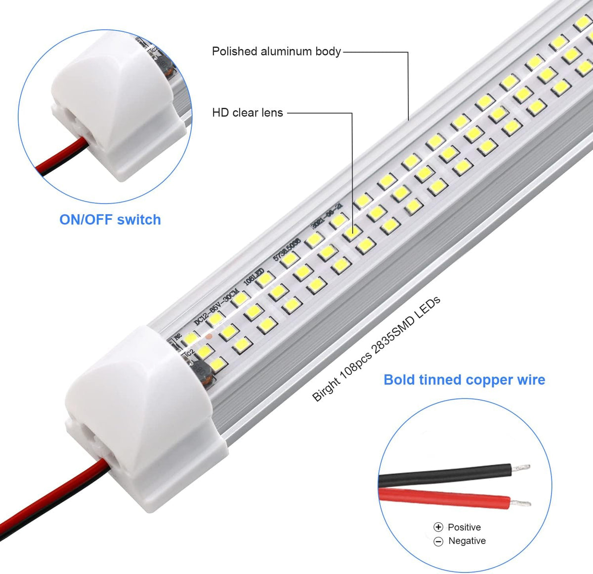 12v LED Interior Light Bar | 108LEDs 1600LM 6W DC 12 Volt led Strip Lights Enclosed Trailer Lights Fixture for Camper Truck Van RV Trailer Cargo Cabient Lights Fixture Motorhome Lorry (4Pack)