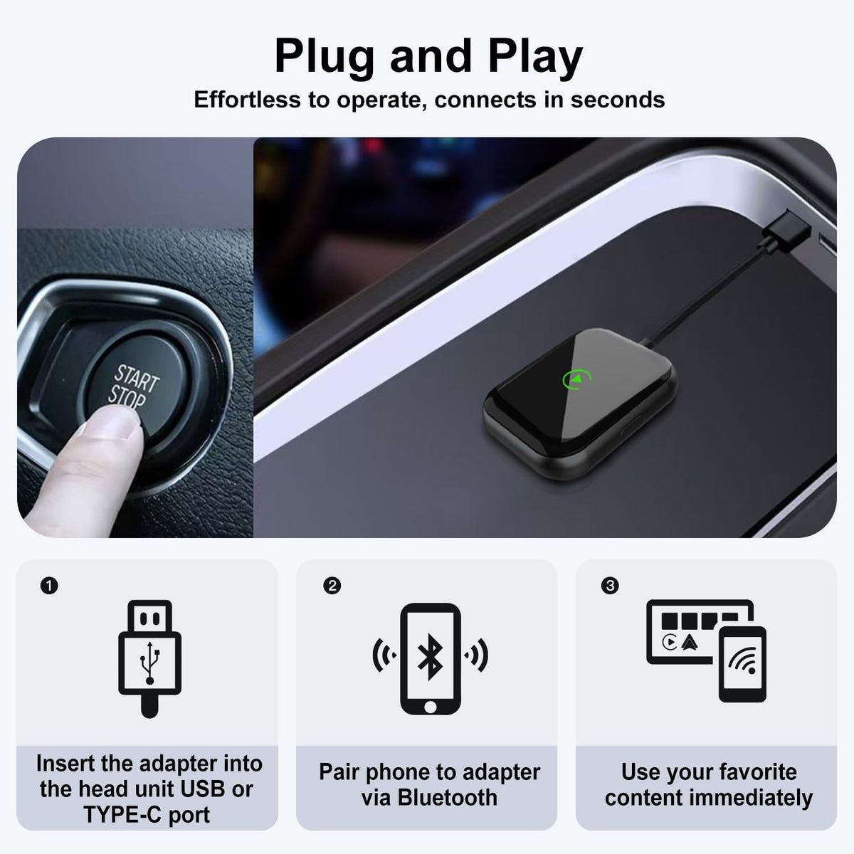 Wireless CarPlay & Android Auto Adapter – 2-in-1 Plug & Play Solution, Converts Wired Systems to Wireless, Compatible with iPhone & Android