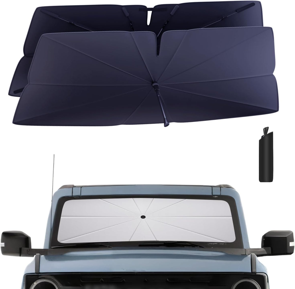 Windshield Sun Shade Umbrella: for Ford-Bronco-Sport-2021-2024 - Front Custom Car Window Shades - Double Thickened Foldable Bronco Sport Sunshades Block UV Keep Cool