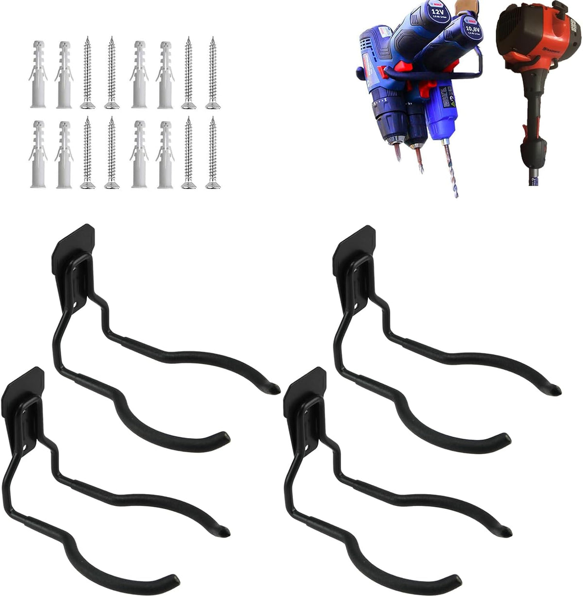 Power Tool Hanger, Garage Wall Hooks, Utility Hooks for Garage Tool Organizers and Storage (4 Pack), WEH01