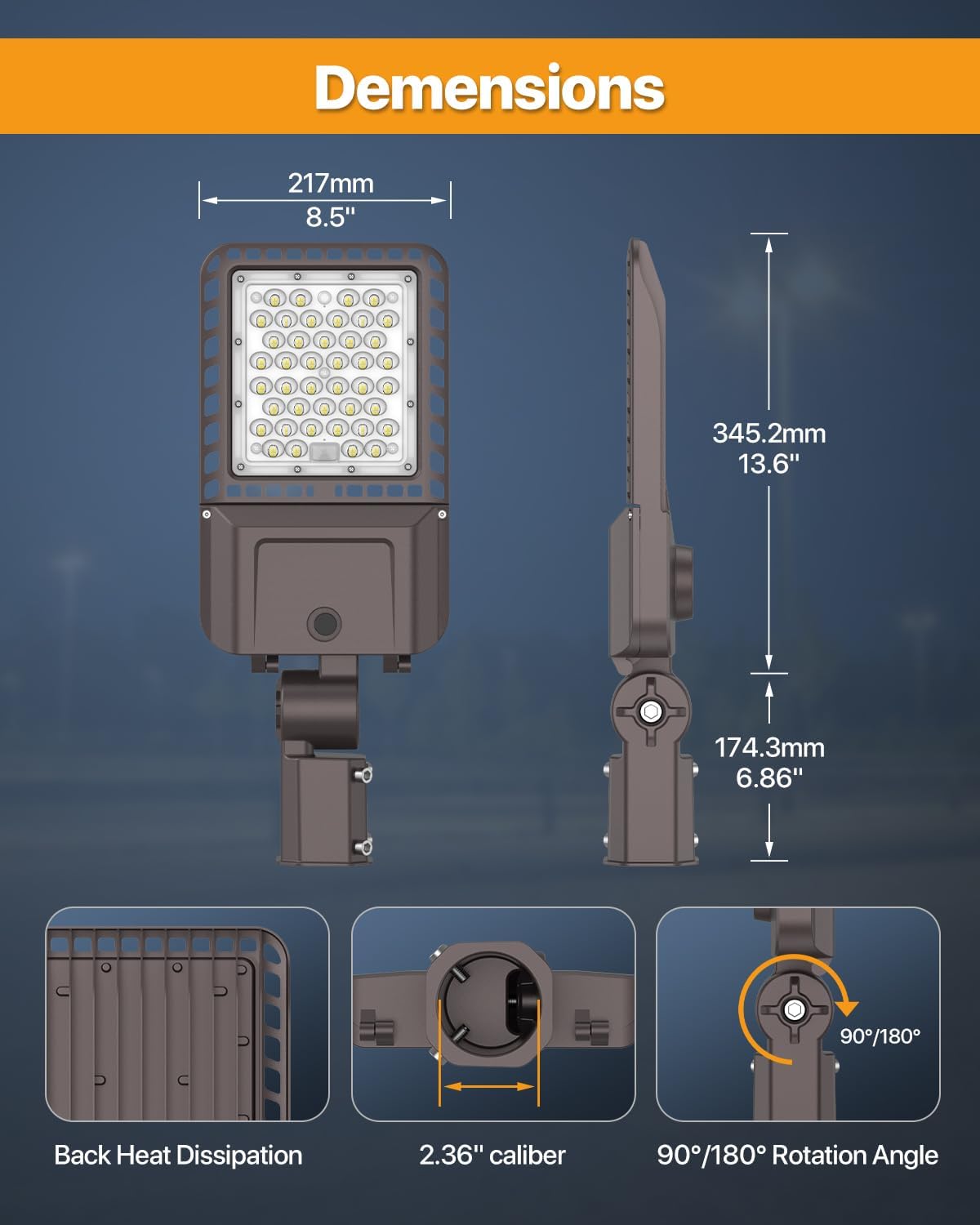 LED Parking Lot Lights 150W Slip Fitter Mount Outdoor Street Pole Light with Dusk-to-Dawn Photocell 5000K 100-277V IP65 Waterproof 3Pack Commercial Area Lighting for Parking Lot, Roadways