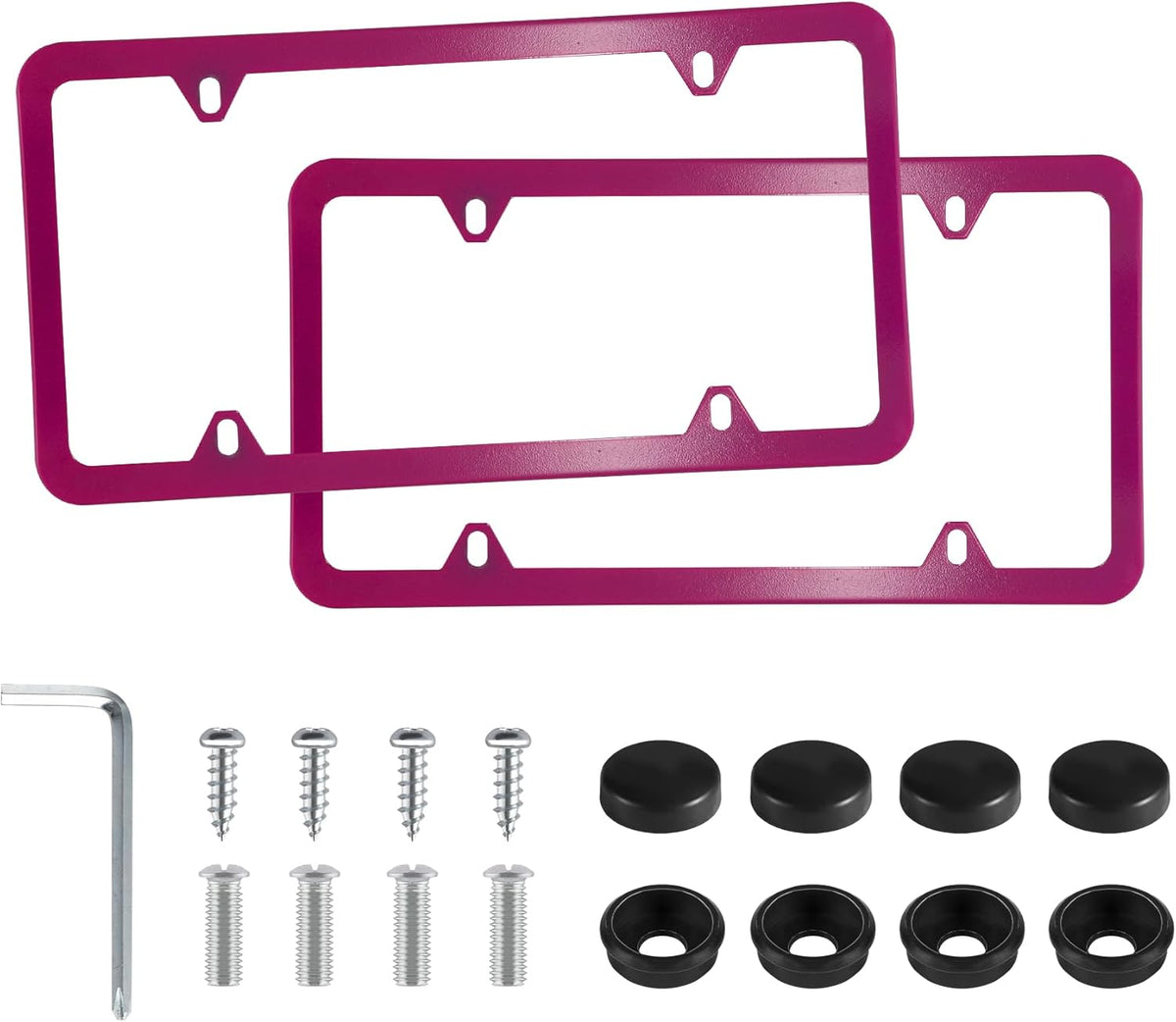 LivTee 4 Holes Stainless Steel License Plate Frames, 2 PCS Car Licence Plate Covers, Automotive Exterior Accessories Slim Design with Bolts Washer Caps for US Vehicles, Hot Pink