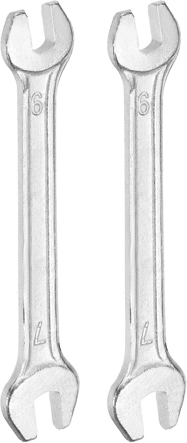 HARFINGTON 2pcs Double Open End Wrench 6mm x 7mm Metric 15 Degree Offset Angle Small Flat Head Wrench Galvanizing Open Ended Spanner for Automotive Repair Furniture Assembly