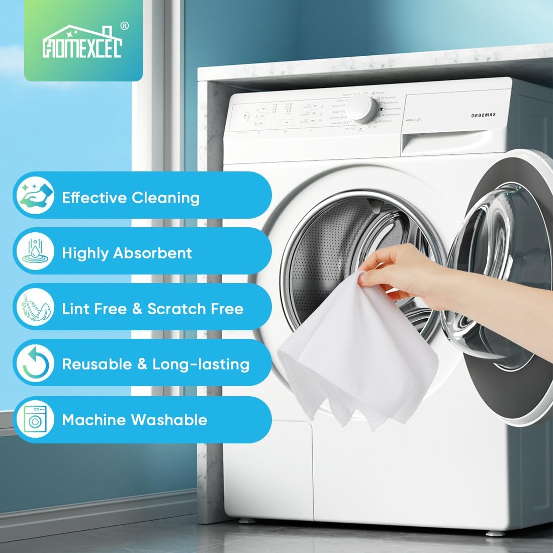 HOMEXCEL White Microfiber Cleaning Cloth, 12 Pack Premium Microfiber Towels for Cars, Lint Free, Scratch-Free, Highly Absorbent, Reusable Cleaning Rags for Car, Household, Kitchen, Window, 11.5"X11.5"