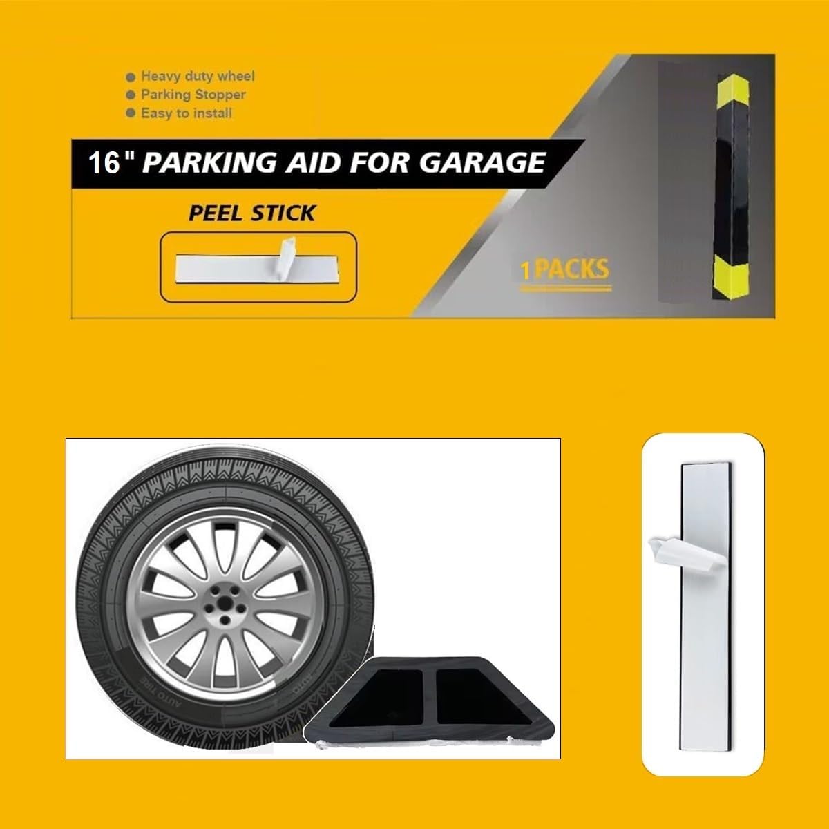 1 Pack 16" Parking Aid for Garage Heavy Duty, Car Parking Stopper for Garage 2 Pack, Parking Aids Protects Car, Parking Stopper Easy to Install (1 Pack 16" L x 1.25" H)