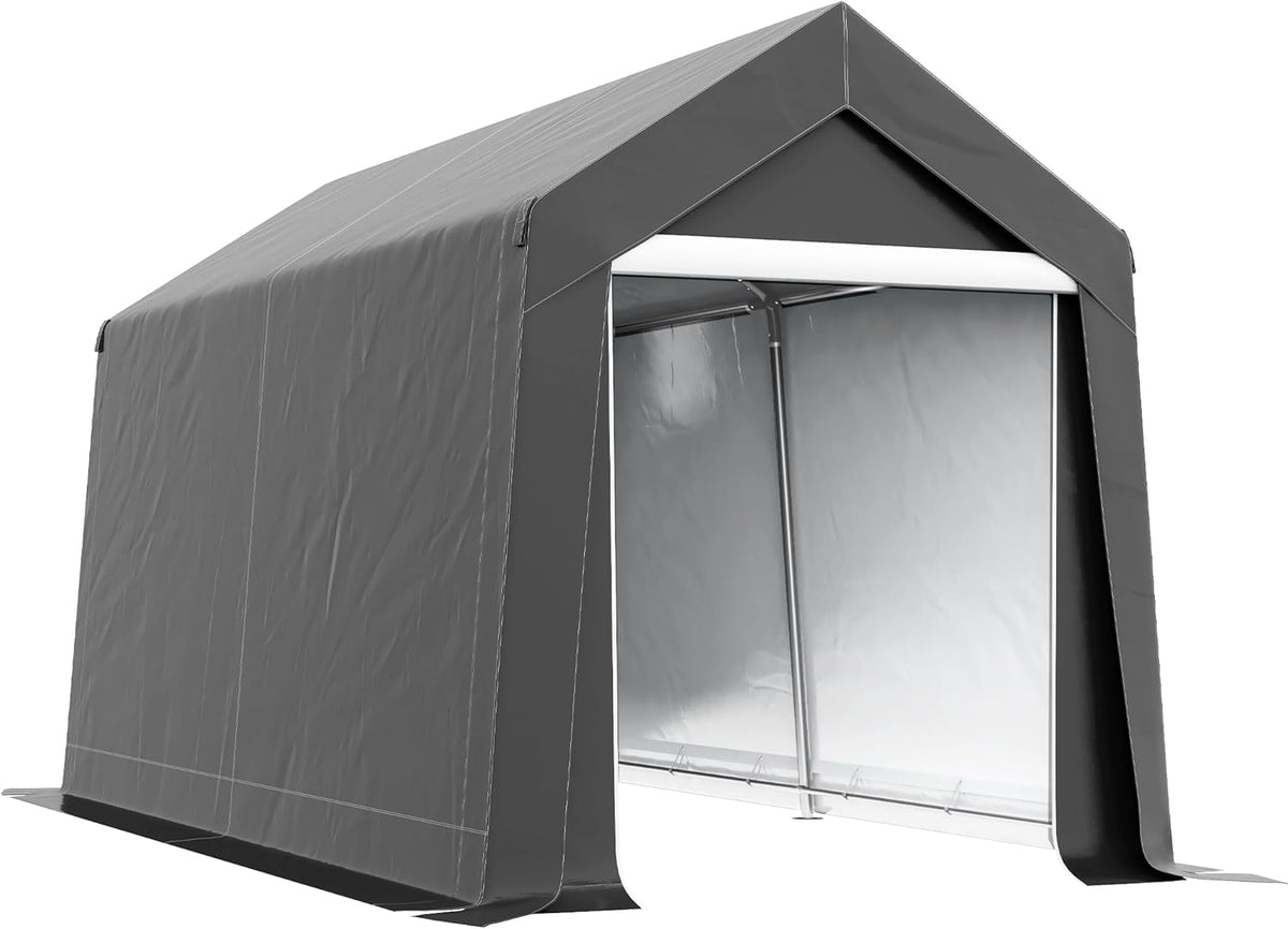 Outsunny 7' x 12' Portable Storage Shed Shelter, Heavy Duty Outdoor Shed, Waterproof Garden Storage Tent with Ventilation Window and Roll-up Zipper Door for Bike, Motorcycle, Garden Tools, Gray
