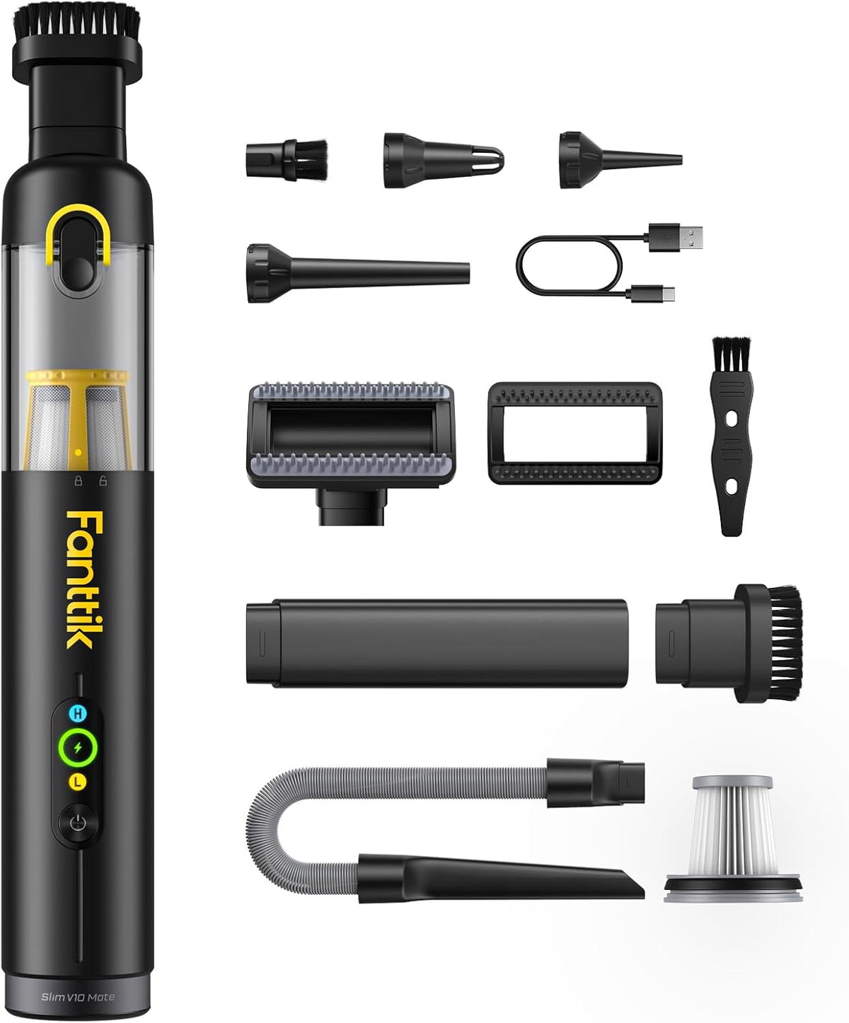 Fanttik Slim V10 Mate Cordless Car Vacuum, 4-in-1 Portable Mini Handheld Vacuum, 17000pa Suction Power, Upgraded Smart Display, 2 Suction Modes for Car, Office Desk, Keyboards