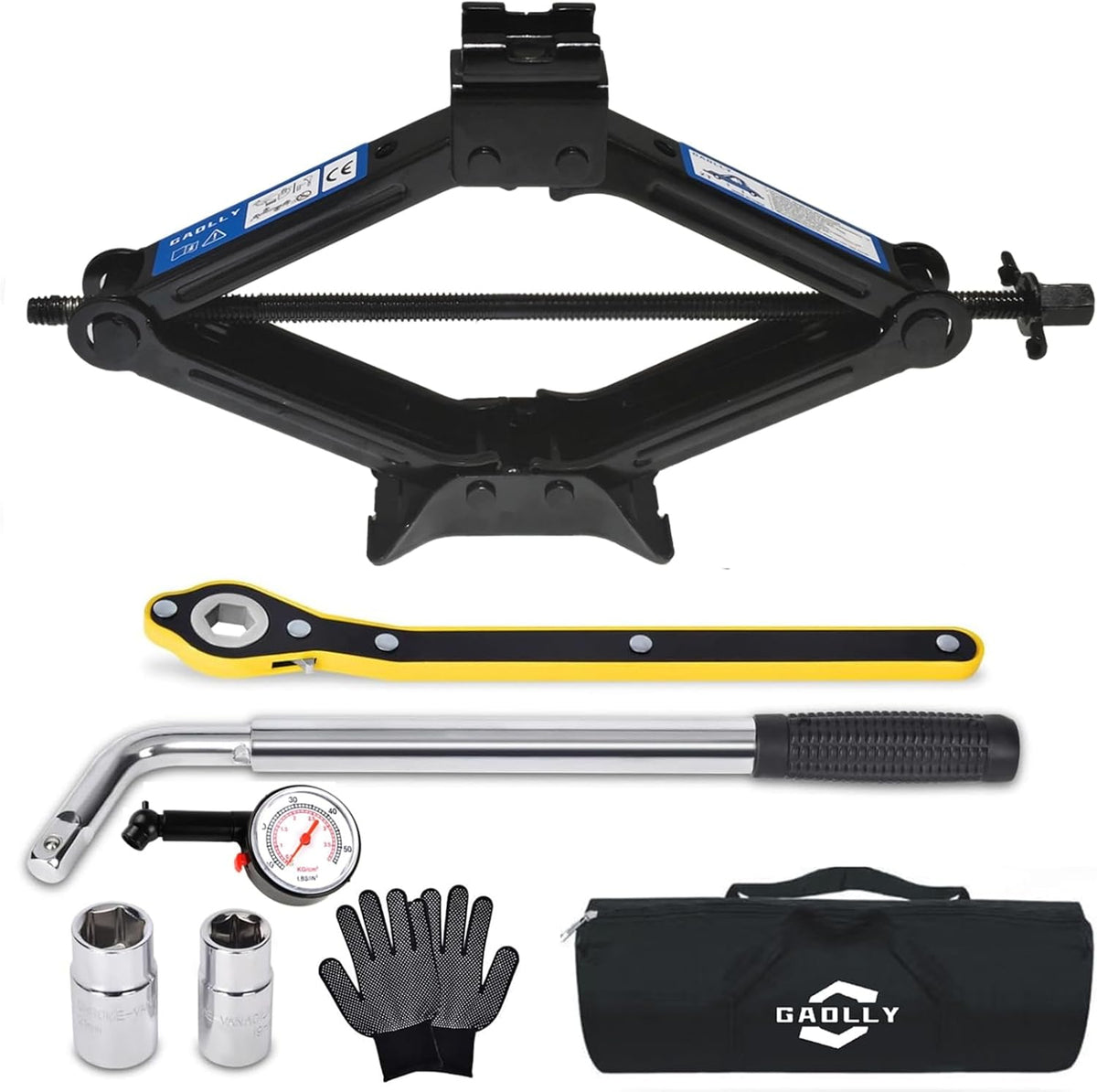 Scissor Jack - 2 Ton (4409 lbs) Car Emergency Kit with Lug Wrench, Tire Changing Kit for Sedan, Coupe, SUV, MPV