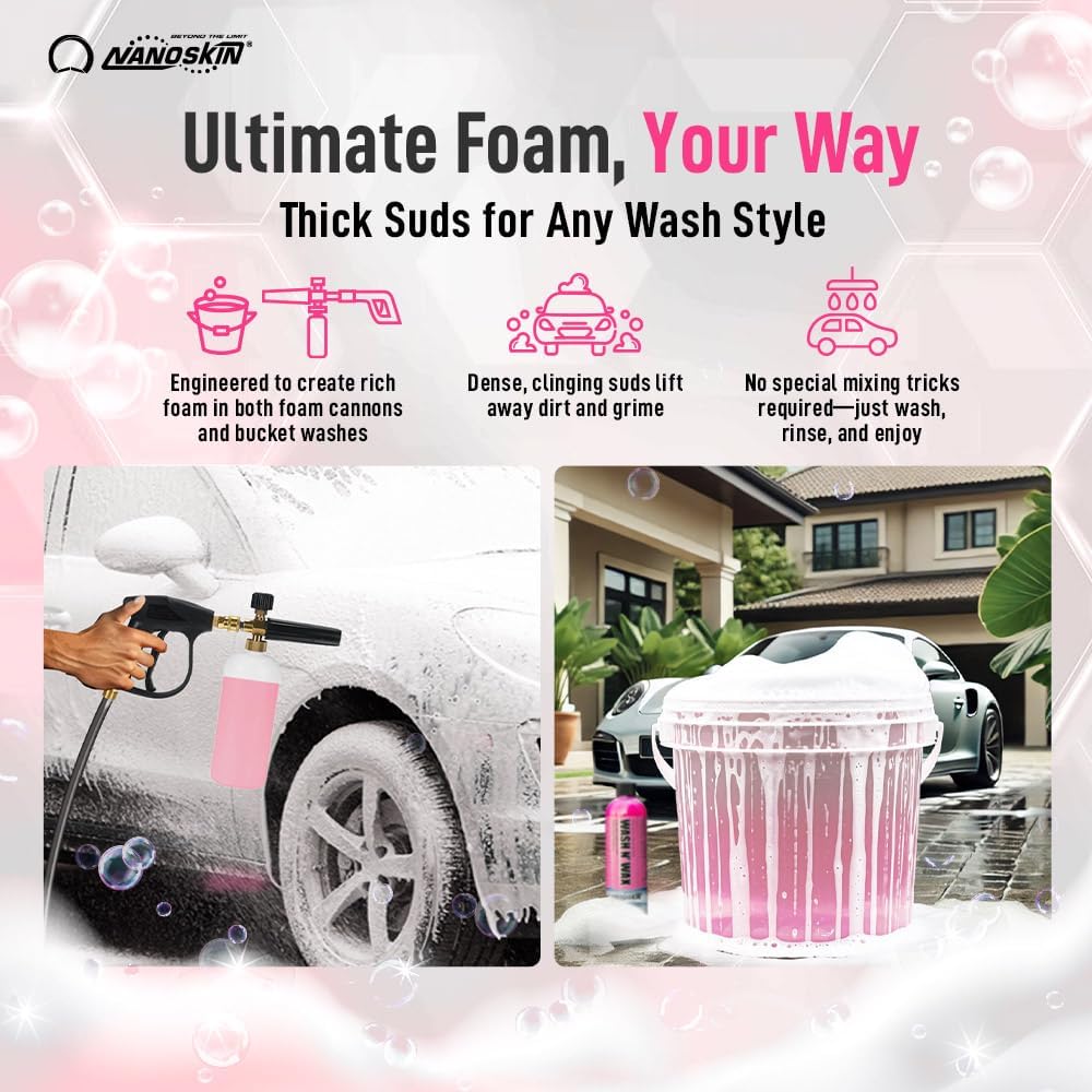 Nanoskin WASH N' WAX with Carnauba 5 gallons - Cleans & Shines in One Step | Works with Foam Cannon, Foam Gun, Bucket Washes, Pressure Washer | Carnauba Wax Protection for Cars
