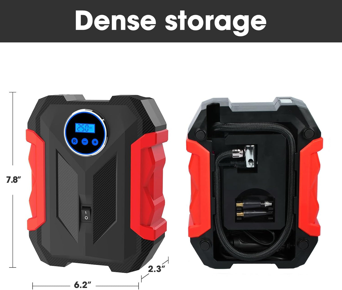 Digital Air Compressor for Car Auto Pump Portable Tire Inflator with LED Light DC 12V, Red