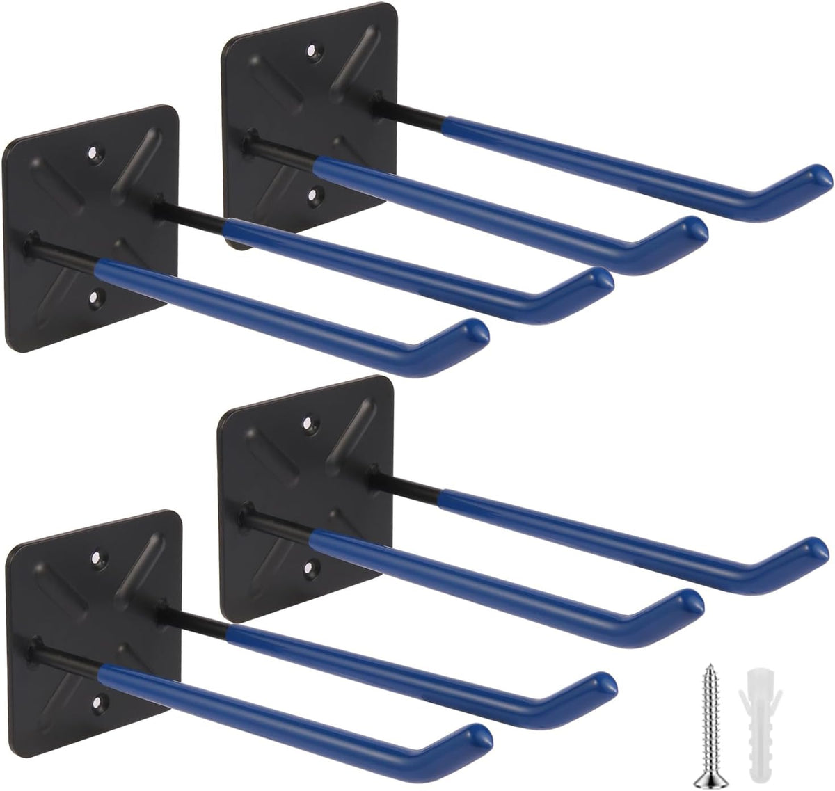 Steel Garage Storage Hooks Wall Tool Organizer, 10 Inch Garage Hook Heavy Duty Utility Storage Hangers Blue for Ladders, Chairs, Garden Tools, Set of 4