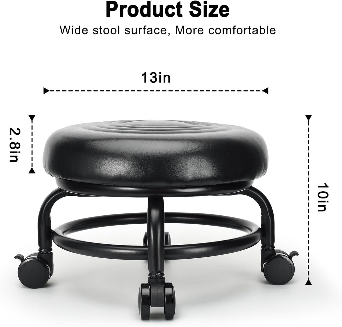 Low Height Rolling Stool Low Roller Stool PU Leather Comfortable Chair, Modern Low Rolling Stool for Home Office Garage Shop