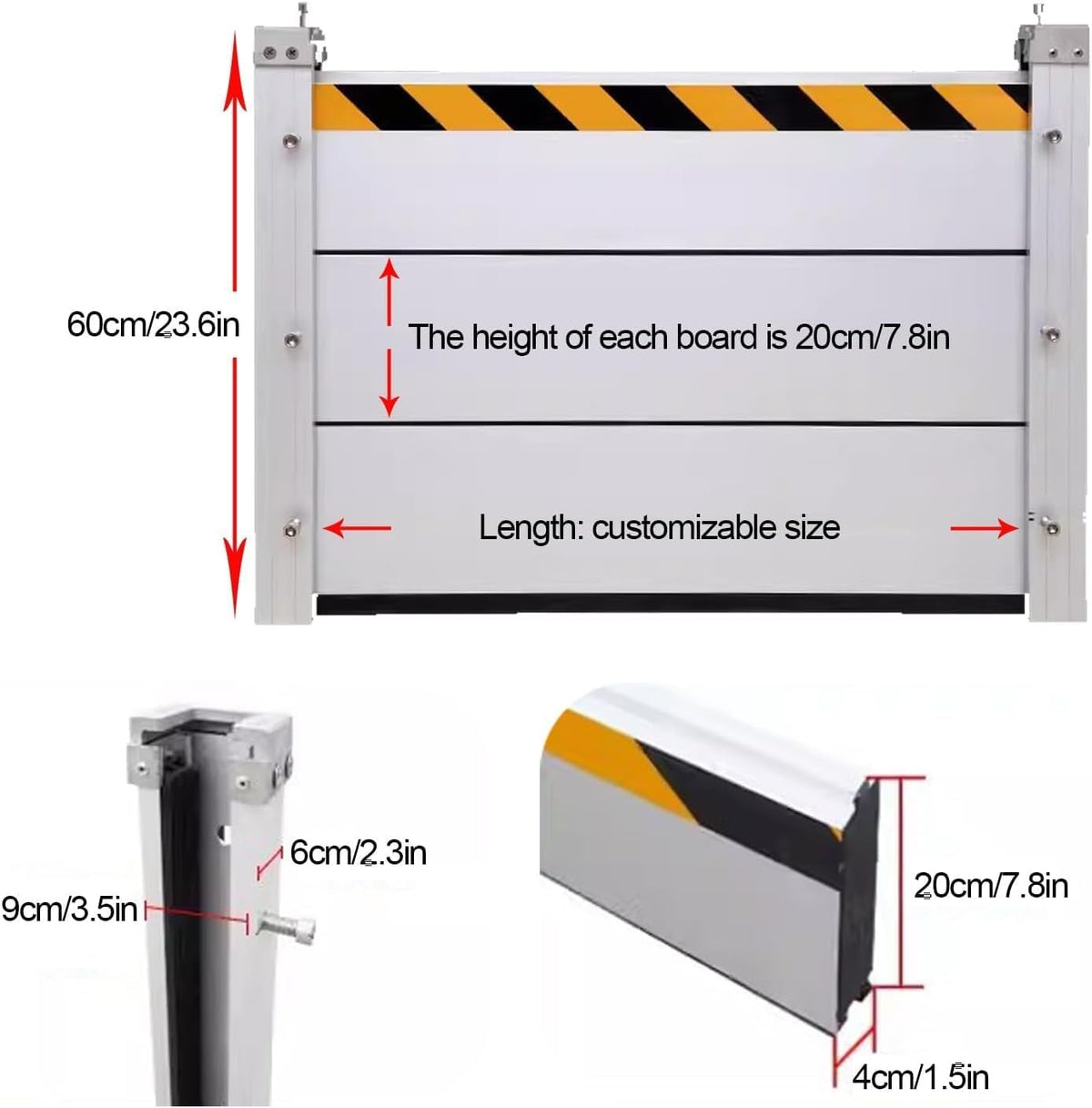 Reusable Heavy Duty Aluminum Flood Barriers for Home Exterior, Flood Protection Barriers Water Barrier Door Quick Detachable Garage Doors Detachable Mobile Rain Water Baffle ( H 39.4 inch L 6FT)