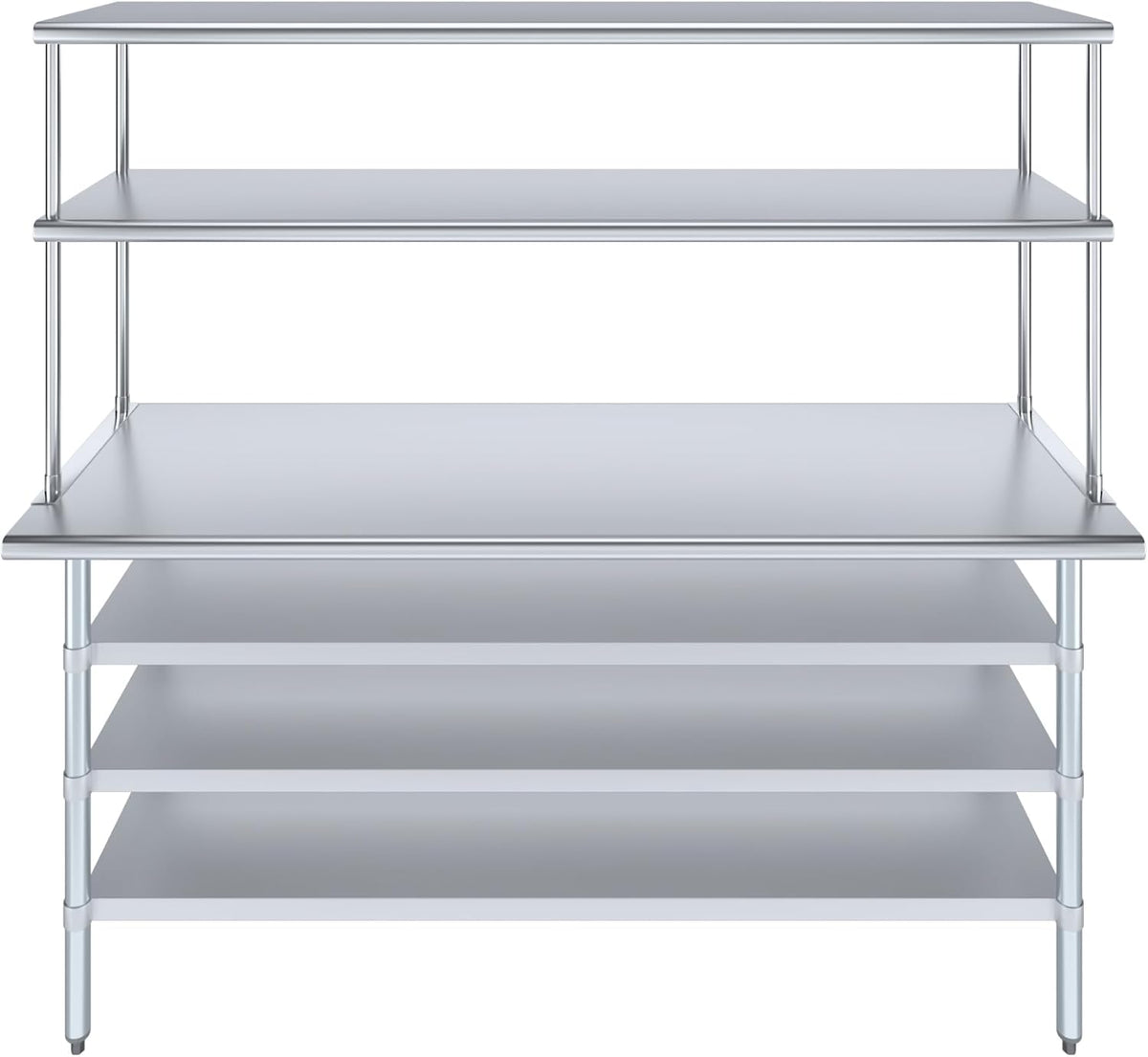 Amgood 24" x 72" Stainless Steel Work Table with 3 Shelves and 18" Wide Double Tier Overshelf | Metal Kitchen Prep Table & Shelving Combo | NSF