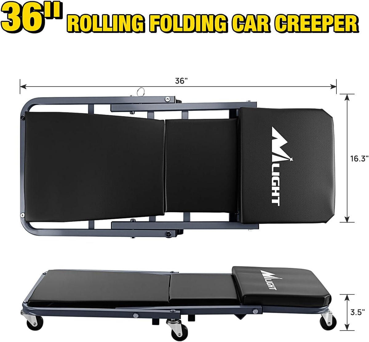 Nilight 36" Z Creeper - 2-in-1 Folding Rolling Mechanic Seat, 36 inches Adjustable Lay-Down or Sit Garage Chair, 300 lbs Capacity, Grey Black