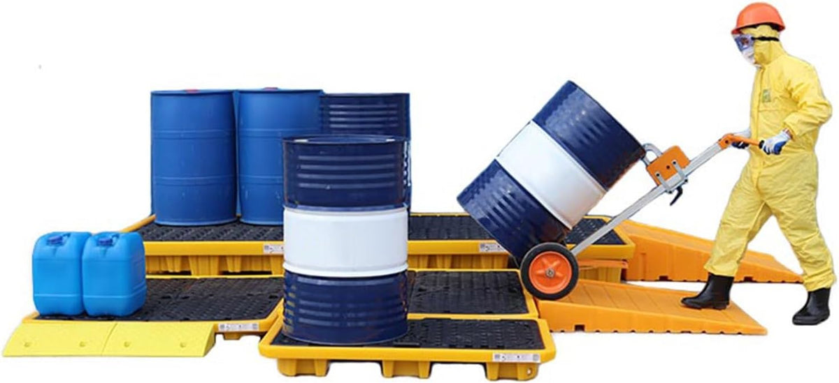 Drum Containment Spill Pallet, Industrial Nestable Oil Drums Leak-Proof Tray, Garage Storage Detachable Anti Slip Polyethylene Platform with Drain (Color : Yellow-1 Pack, Size : 20.9"x16.1"x